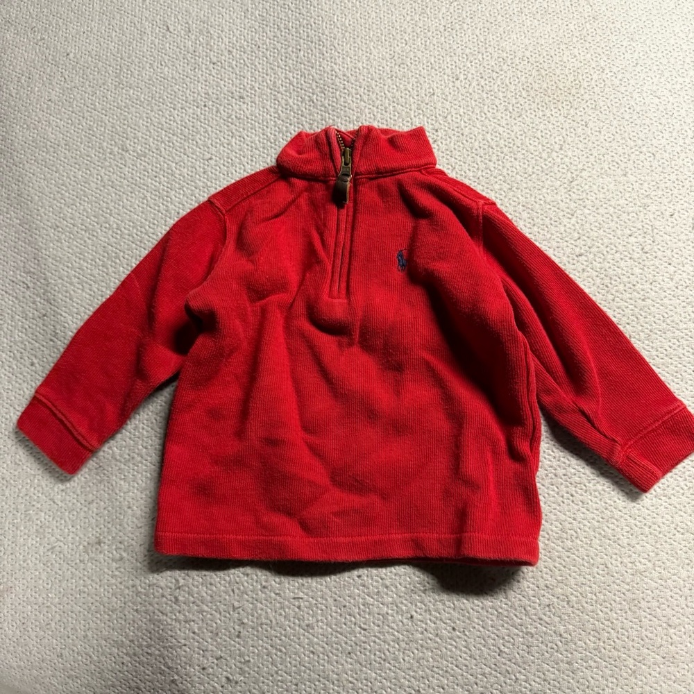 Vintage Polo by Ralph Lauren Kids Red Quarter Zip Sweater 100% Cotton 24M